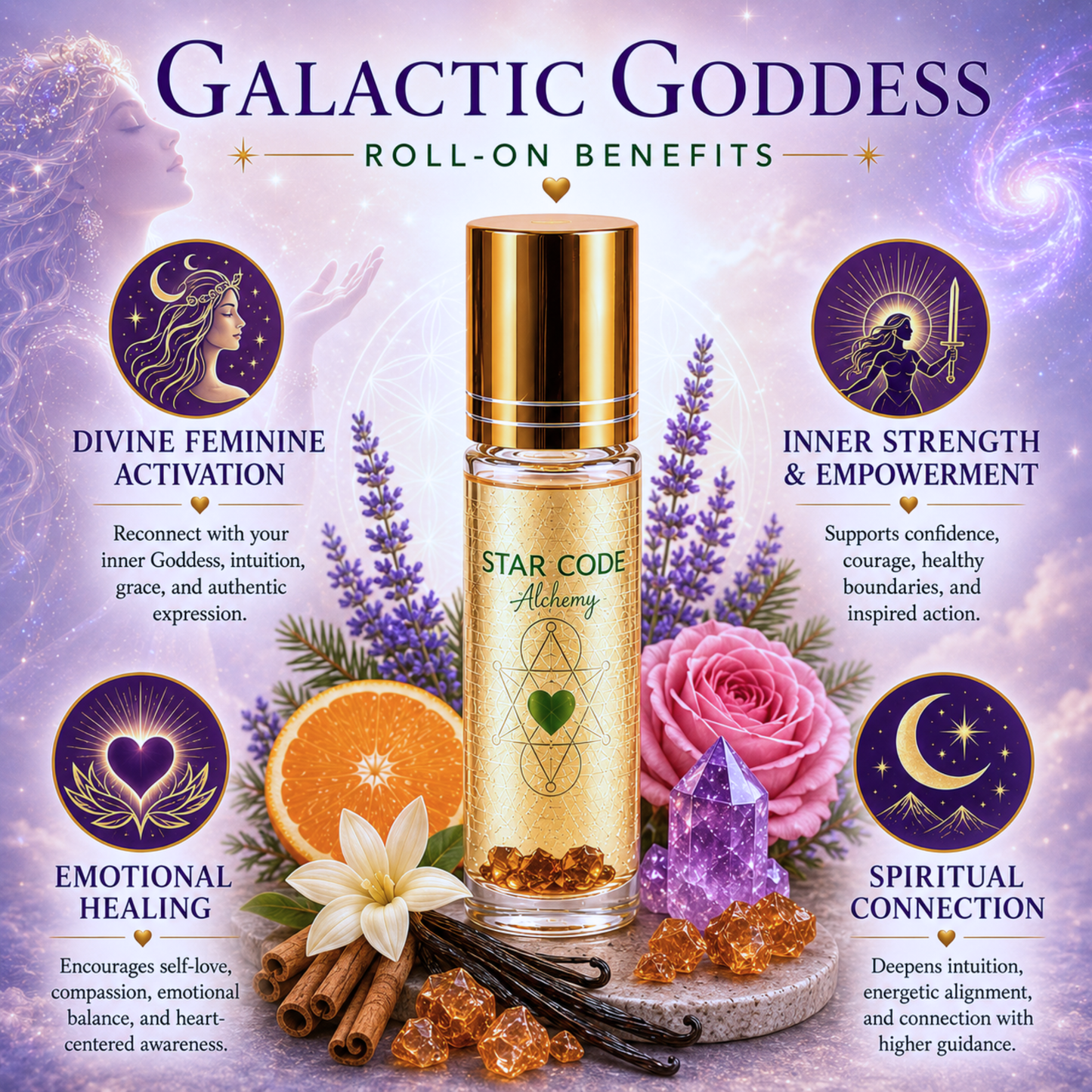 Galactic Goddess essential oil blend benefits — STAR CODE Alchemy Sedona