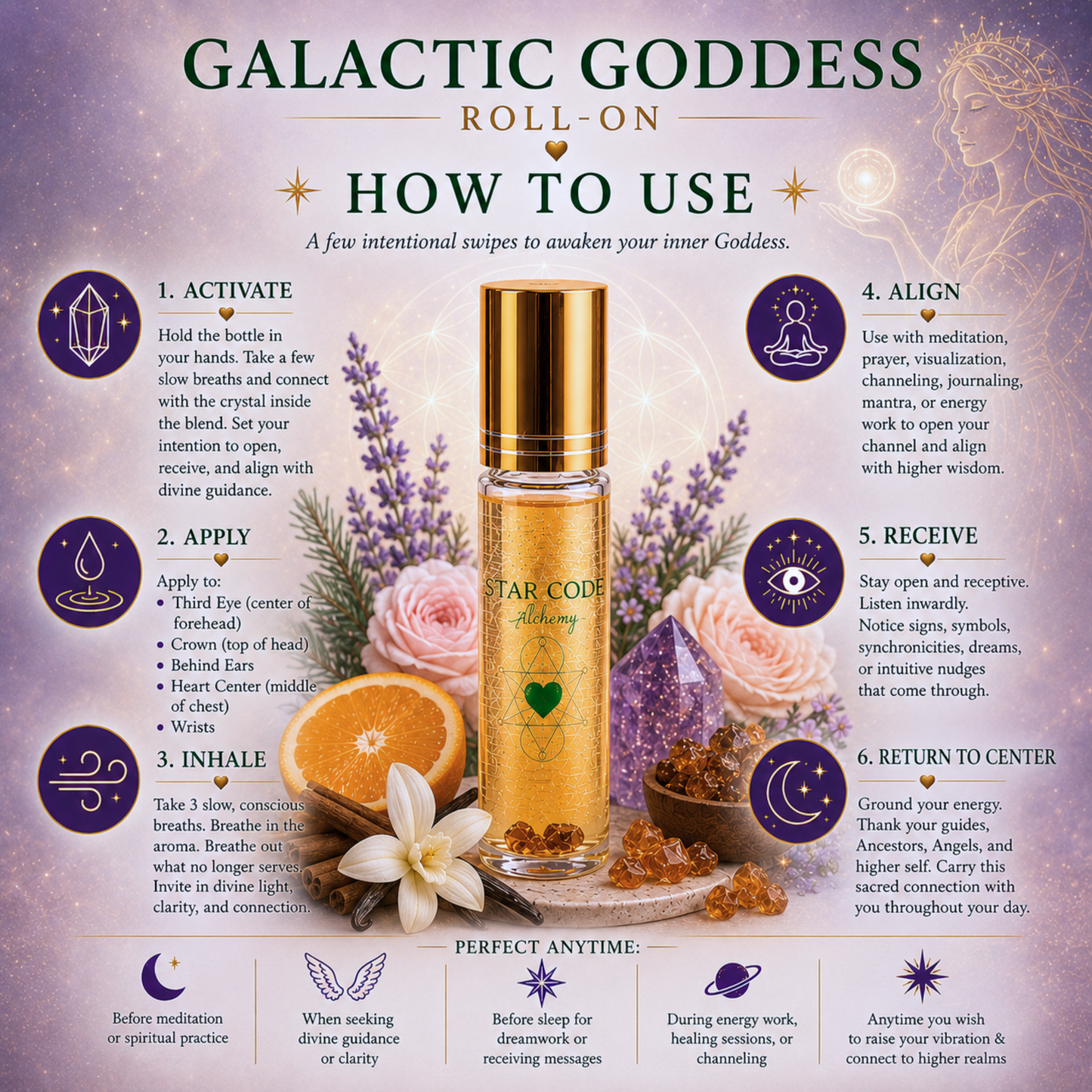 Galactic Goddess essential oil roll-on how to use — STAR CODE Alchemy