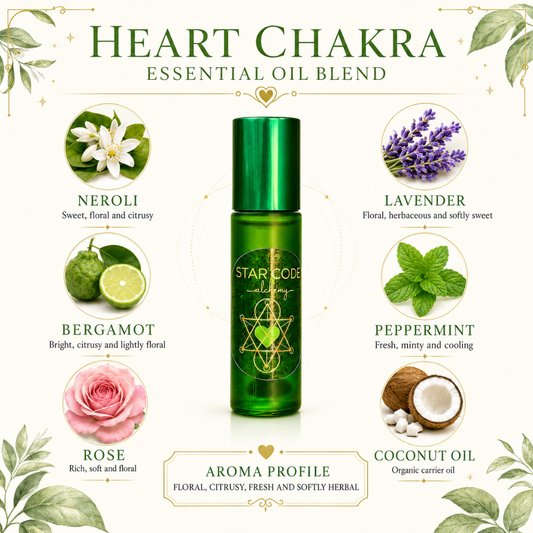 Heart Chakra roll-on with Neroli, Bergamot, Rose, Lavender, Peppermint, and organic coconut oil