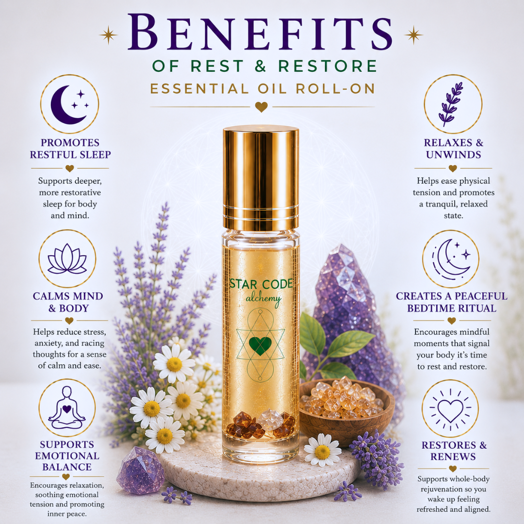 Rest and Restore essential oil blend benefits — STAR CODE Alchemy Sedona