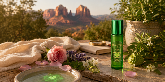 Heart chakra love and compassion essential oil roll-on with rose neroli bergamot and lavender handcrafted in Sedona Arizona by STAR CODE Alchemy