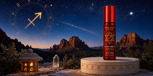 Sagittarius Expand essential oil roll-on with juniper berry lavender lemon frankincense and cedarwood for freedom and expansion handcrafted in Sedona Arizona by STAR CODE Alchemy