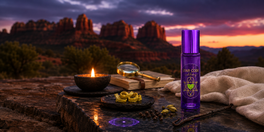 Third eye chakra intuition and clarity essential oil roll-on with vanilla bergamot cardamom and black pepper handcrafted in Sedona Arizona by STAR CODE Alchemy