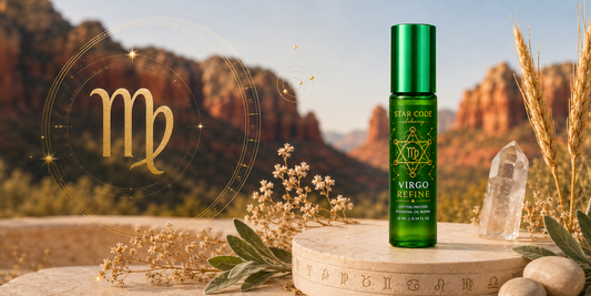 Virgo Refine essential oil roll-on with lavender rosemary lemon and frankincense for clarity and sacred discernment handcrafted in Sedona Arizona by STAR CODE Alchemy