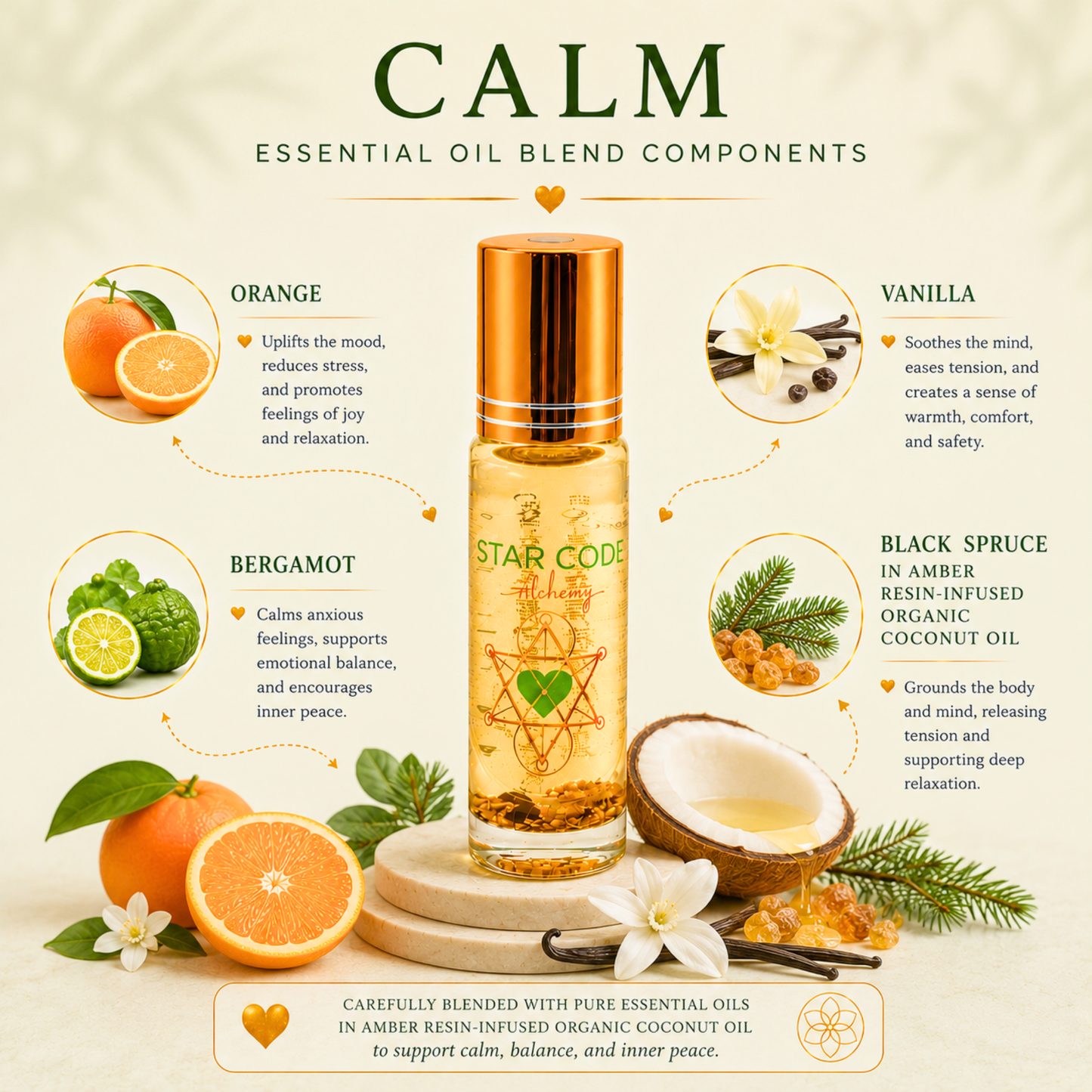Calm essential oil blend ingredients — STAR CODE Alchemy Sedona