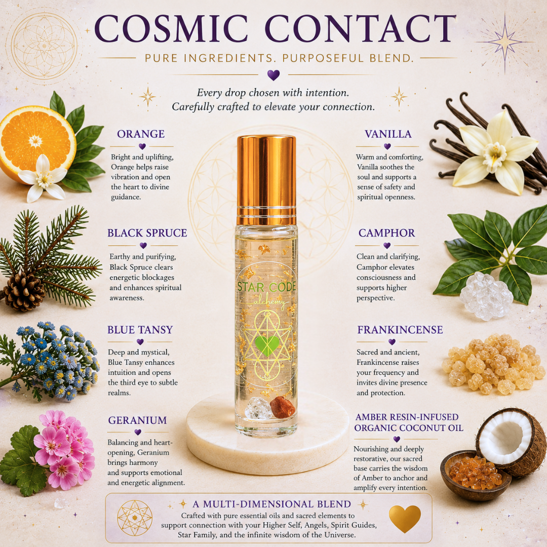 Cosmic Contact essential oil roll-on blend ingredients — STAR CODE Alchemy Sedona