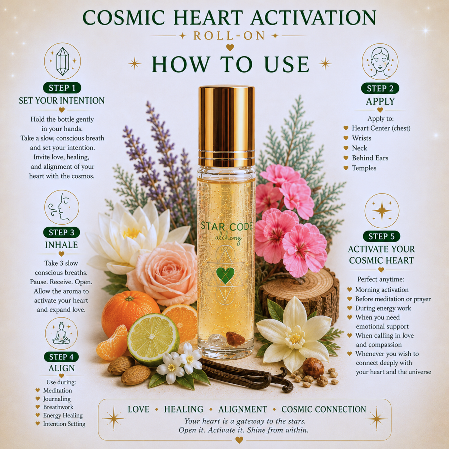 Cosmic Heart Activation essential oil roll-on how to use — STAR CODE Alchemy