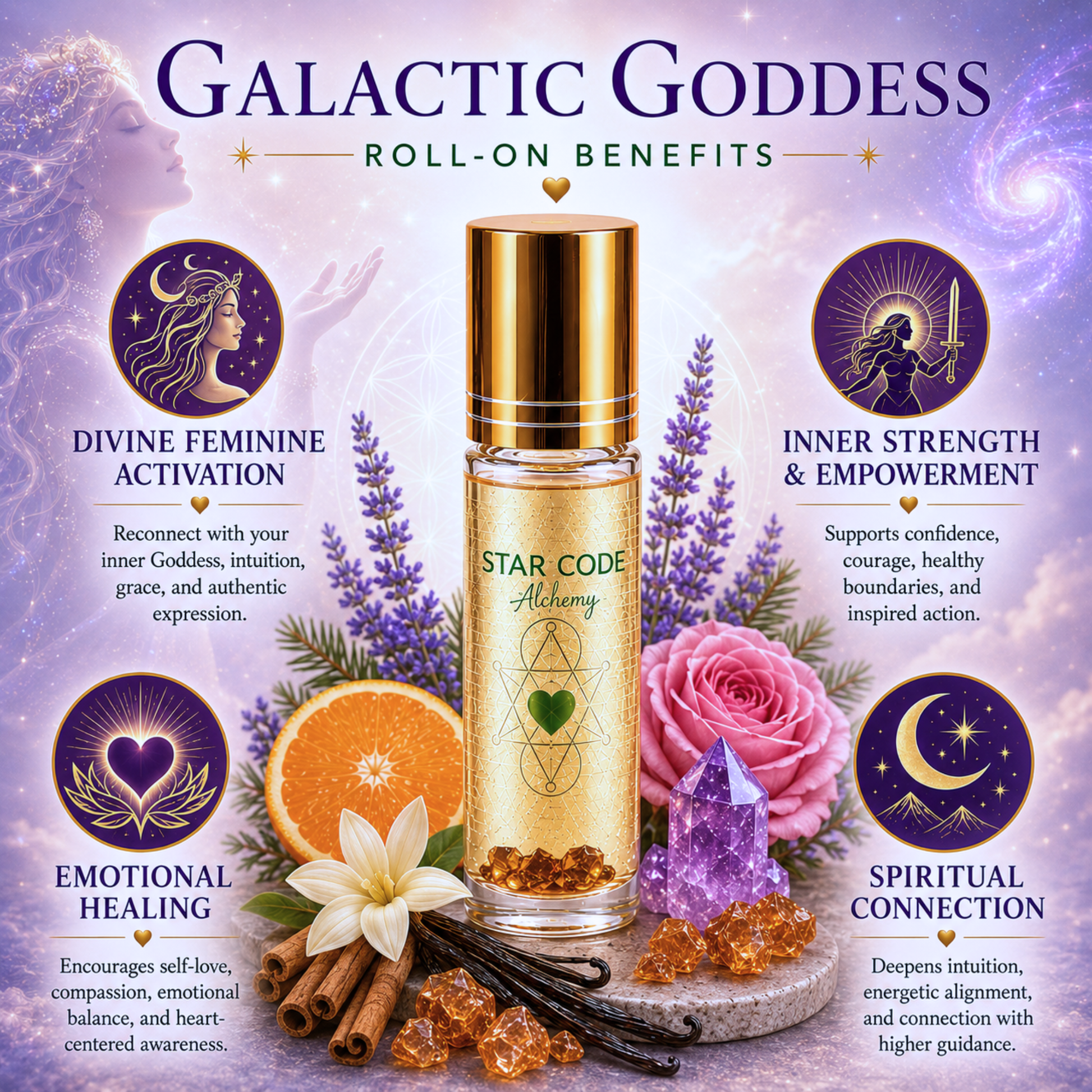 Galactic Goddess essential oil blend benefits — STAR CODE Alchemy Sedona