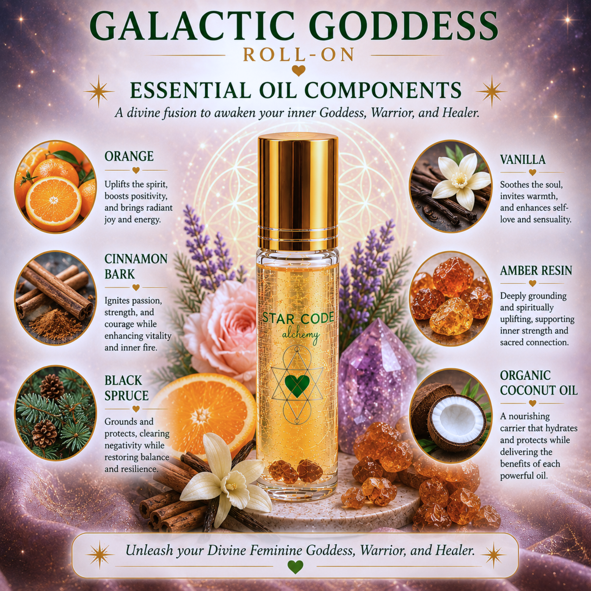 Galactic Goddess essential oil blend ingredients — STAR CODE Alchemy Sedona