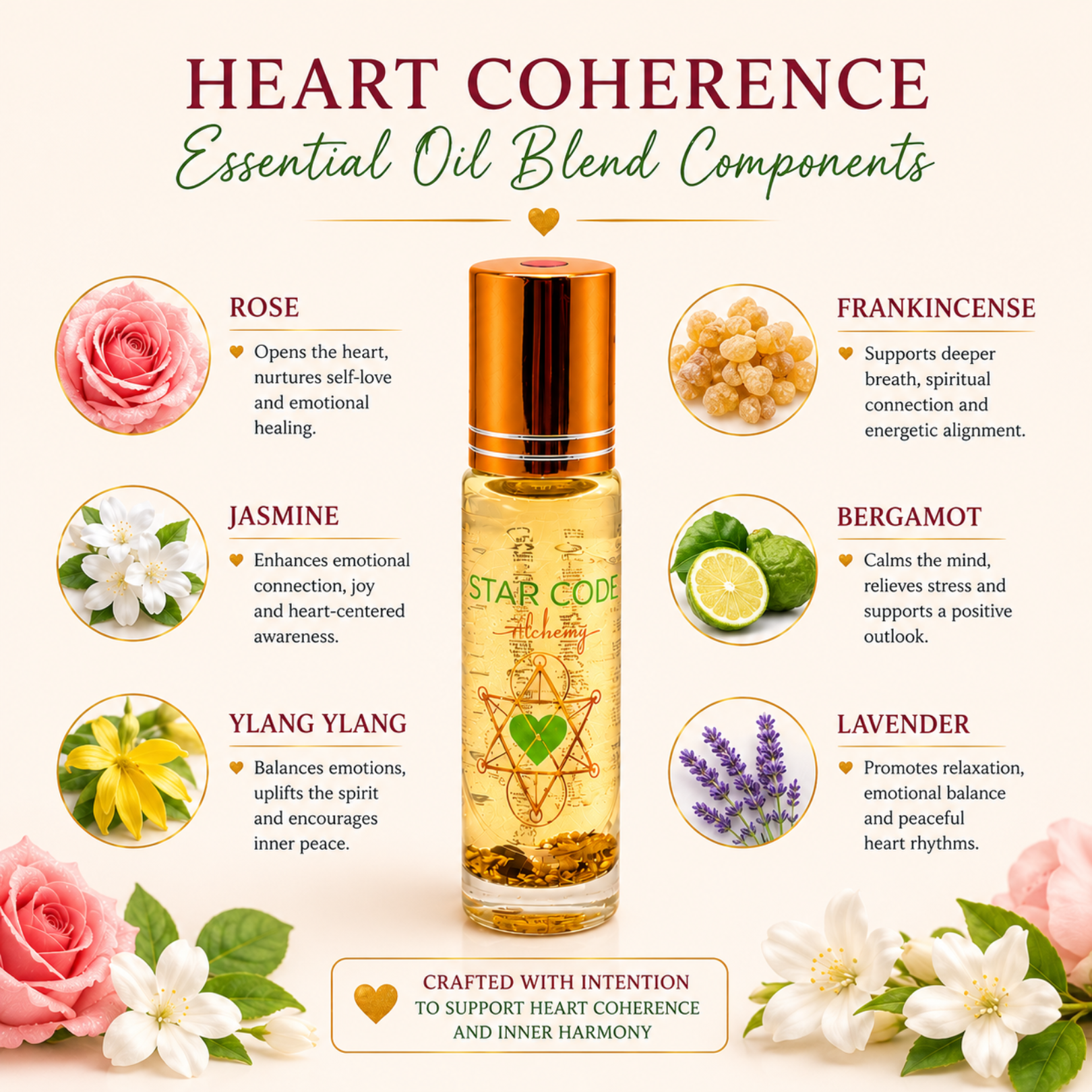 Heart Coherence essential oil blend ingredients — STAR CODE Alchemy Sedona