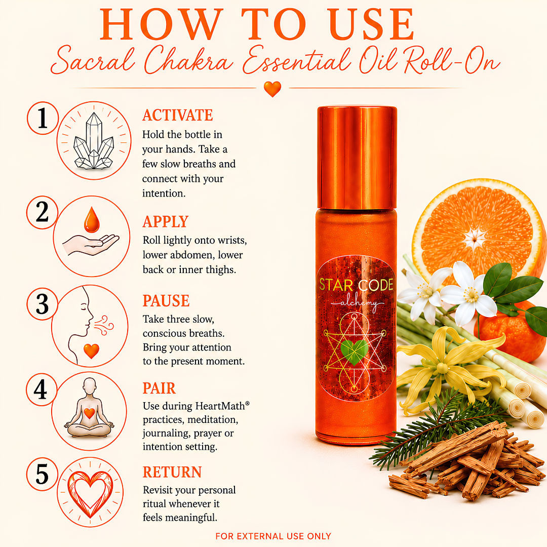 Five-step guide for activating, applying, and using the Sacral Chakra essential oil roll-on during personal rituals