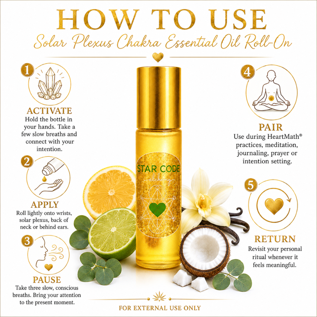 Five-step guide for activating, applying, and using the Solar Plexus Chakra essential oil roll-on during personal rituals