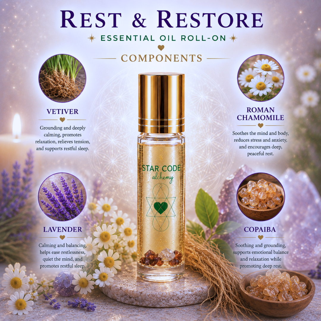 Rest and Restore essential oil blend ingredients — STAR CODE Alchemy Sedona